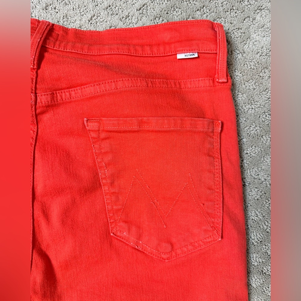 Sz 32 Mother Tomcat Ankle Fray in Play Date tomato wash high rise button fly - Picture 7 of 12